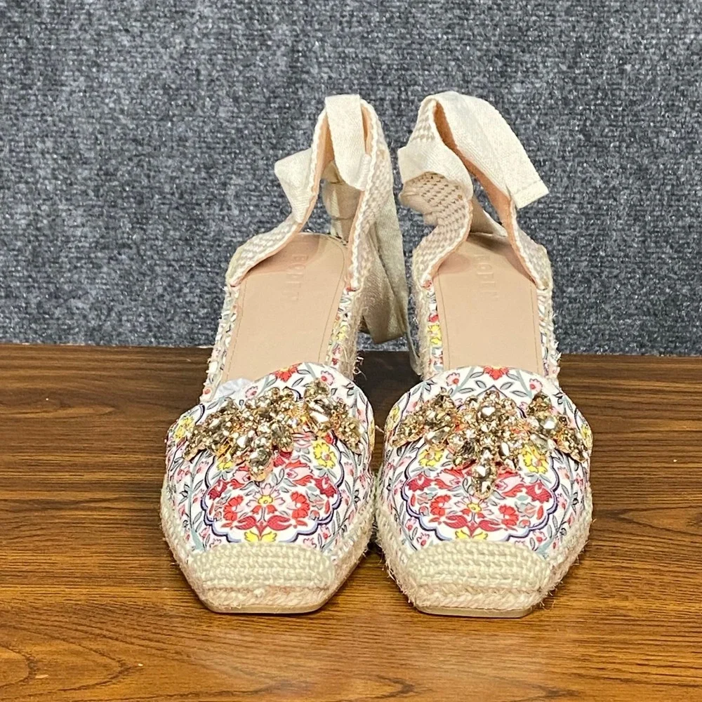 Boden Espadrille Wedge Floral‎ Print Ankle Wrap Embellished Women's Shoes EU 41